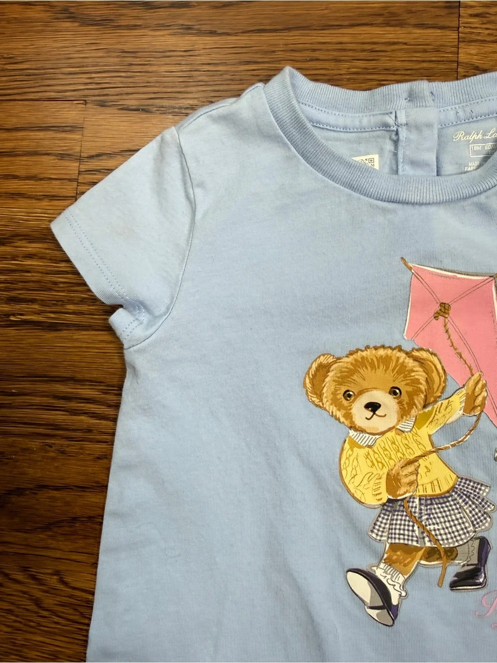 Ralph Lauren Baby Girl Light Blue Polo Bear Kite Cotton Jersey Dress w/Bloomers
